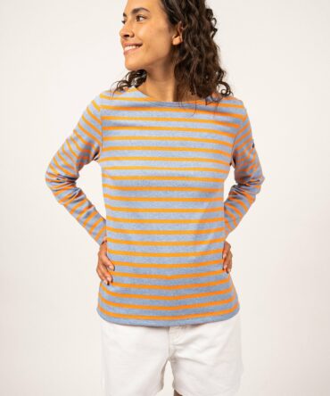 Meridame striped sailor shirt - regular fit, in thick cotton (DENIM/ORANGE FLUO)